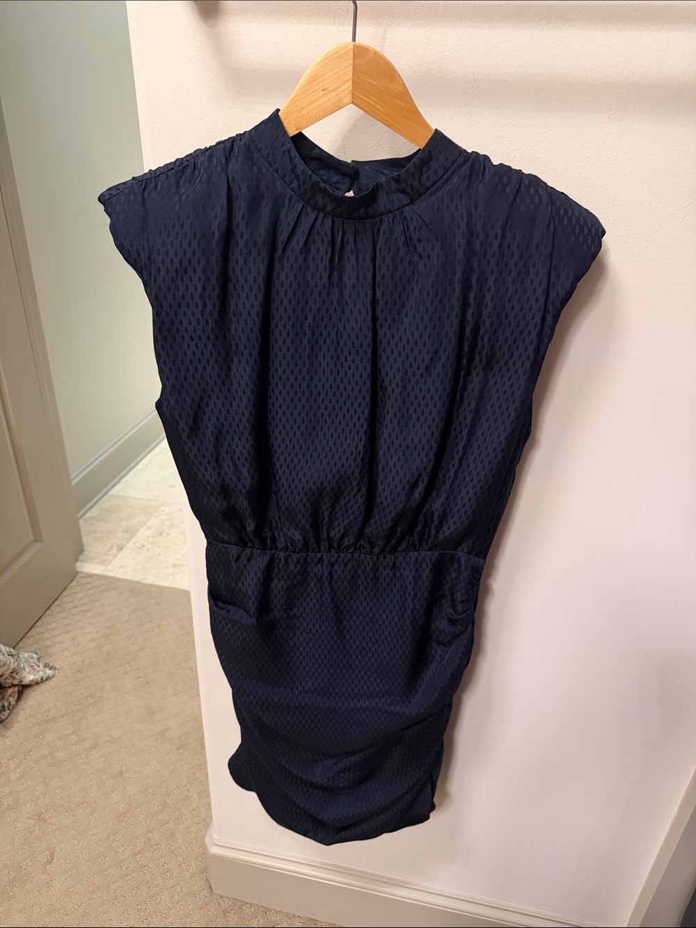 Veronica Beard Navy Textured Cap-Sleeve Mini Dress